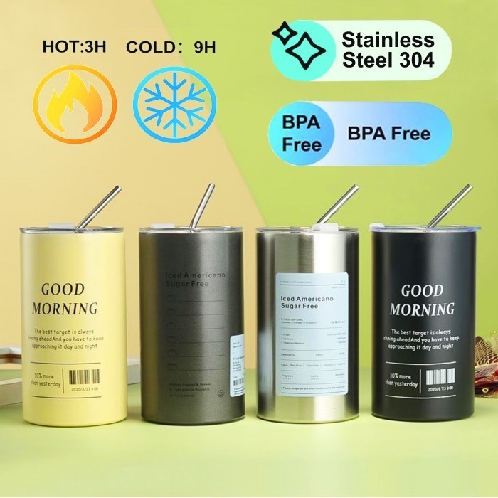 Tumbler Stainless Aesthetic Gelas Kopi Coffee Americano Good Morning