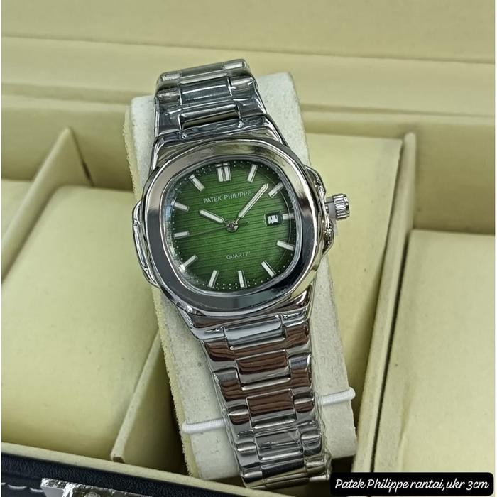 [New] Jam Tangan Wanita Patek Philip AAA+ Tangal Aktif Rantai Steinless - Silver hijau
