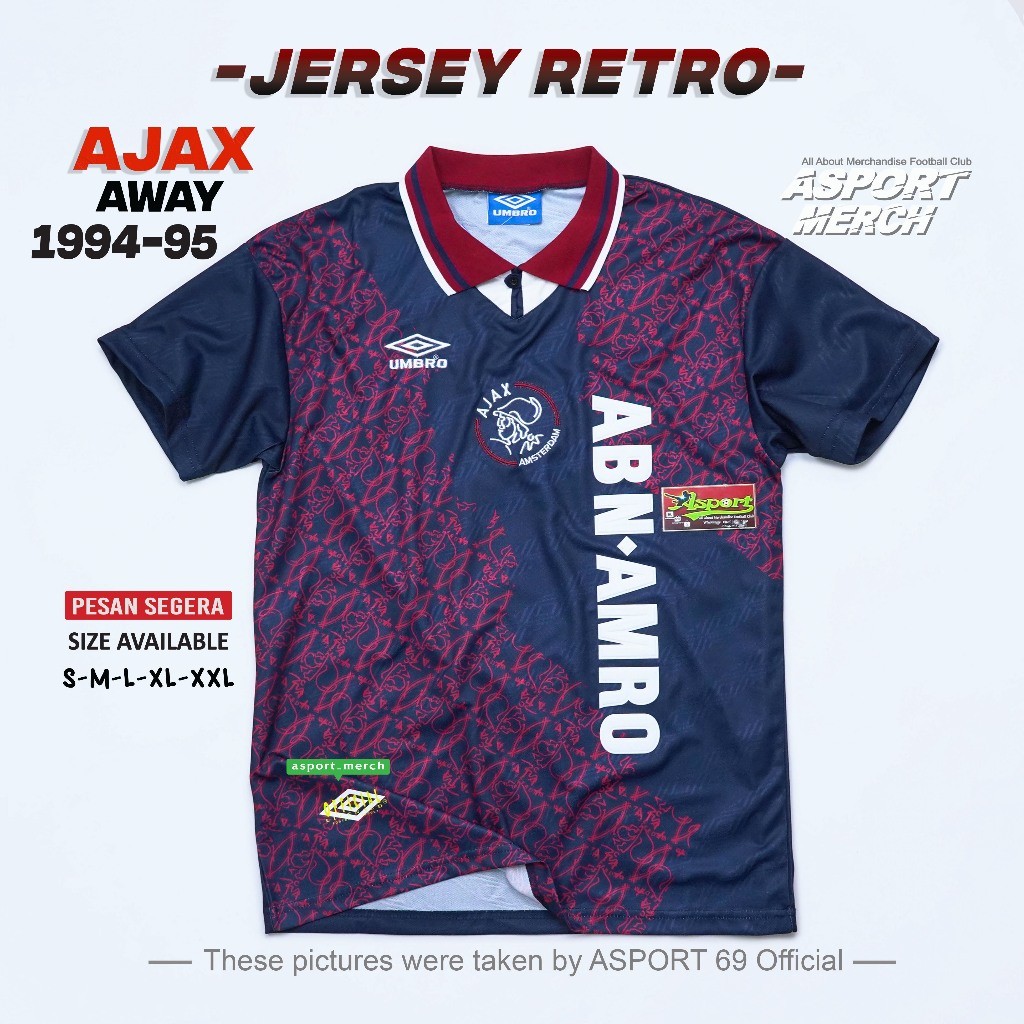 JERSEY BOLA AJAX RETRO AWAY 1994 1995 JERSEY RETRO AFC AJAX AWAY 94 95