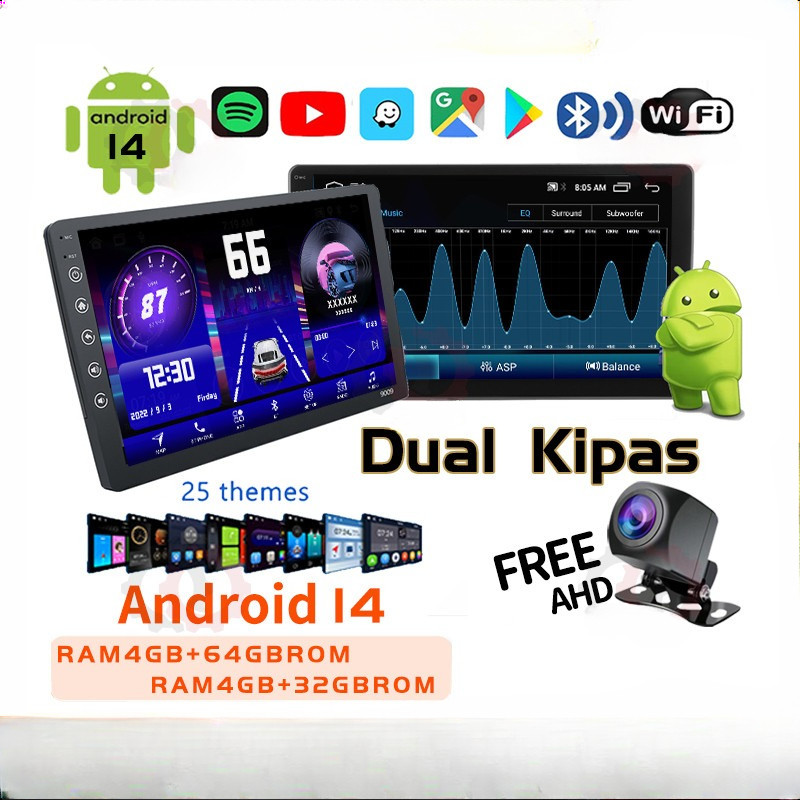 Dual Kipas 8g+128g Ips Screen Head Unit 7/9/10 Inch Car Android 14 Navigasi Untuk Toyota Daihatsu Mi