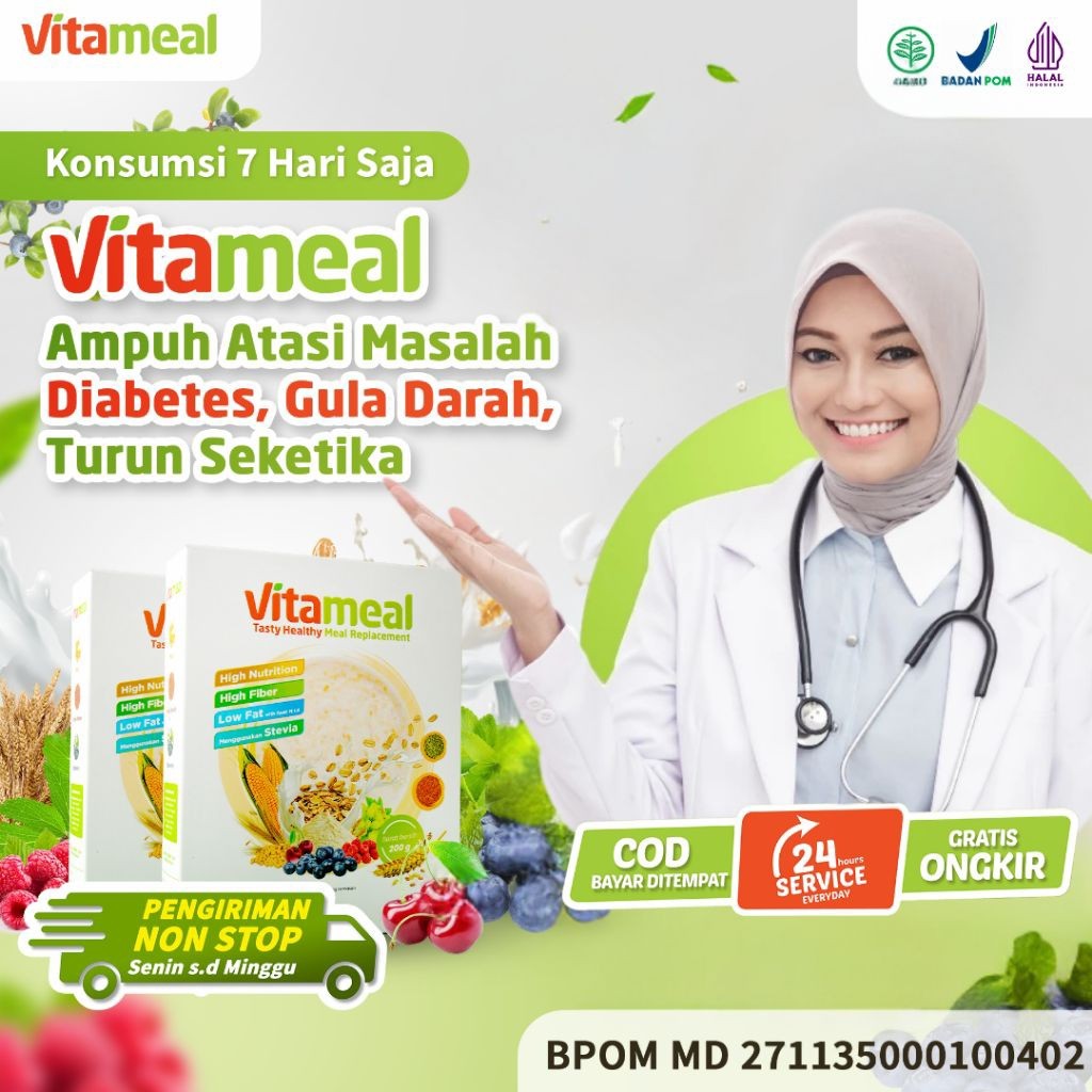 

VITAMEAL 2 BOX SARAPAN SEHAT - Sereal Multigrain Cegah Diabetes Menurunkan Gula Darah Mengatasi Kencing Manis Diabetes Melitus Cereal Pengganti Sarapan Diet Sehat Meal Replacement Detoks Melancarkan Pencernaan Asam Lambung Asli Original Official Store