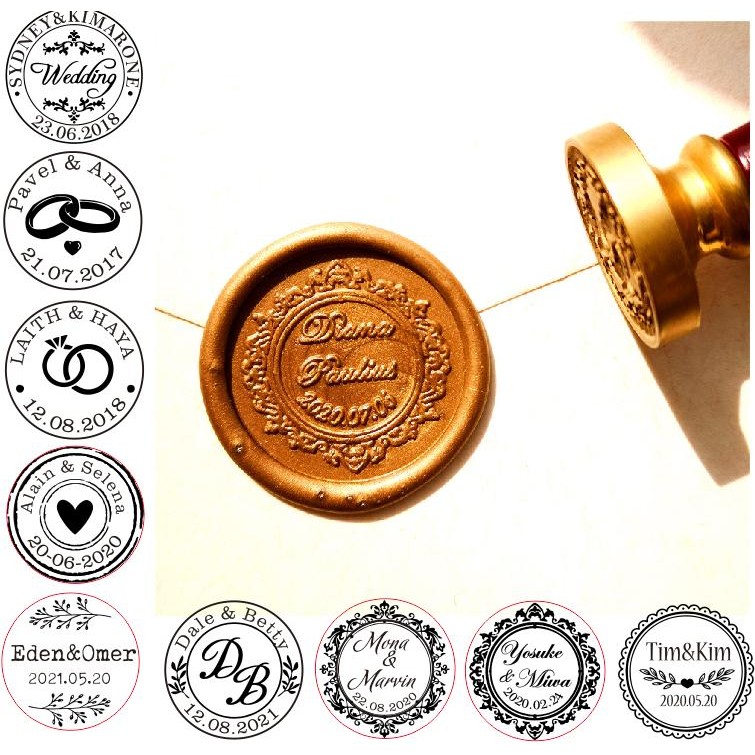 

customize Retro Wax Seal Stamp logo bride groom couple double name and date Personalized image custom wedding wax sealing stamp