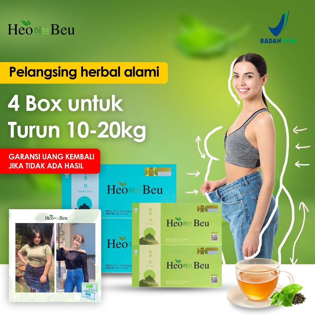 

HeoBeu 1 Paket Pagi & Malam Teh Pelangsing Heo Beu Korea Original Bpom Alami 100% HeoBeu Slimming Tea HeoBeu Pelangsing Teh