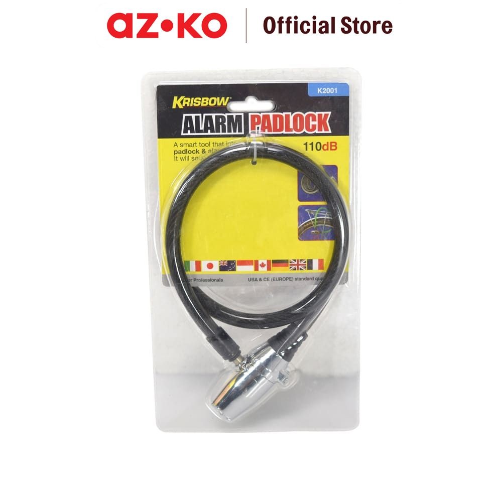 AZKO Krisbow Gembok Kabel Dengan Alarm - Hitam Padlock Gembok Pintu Pager Rantai Pengunci Pengaman P