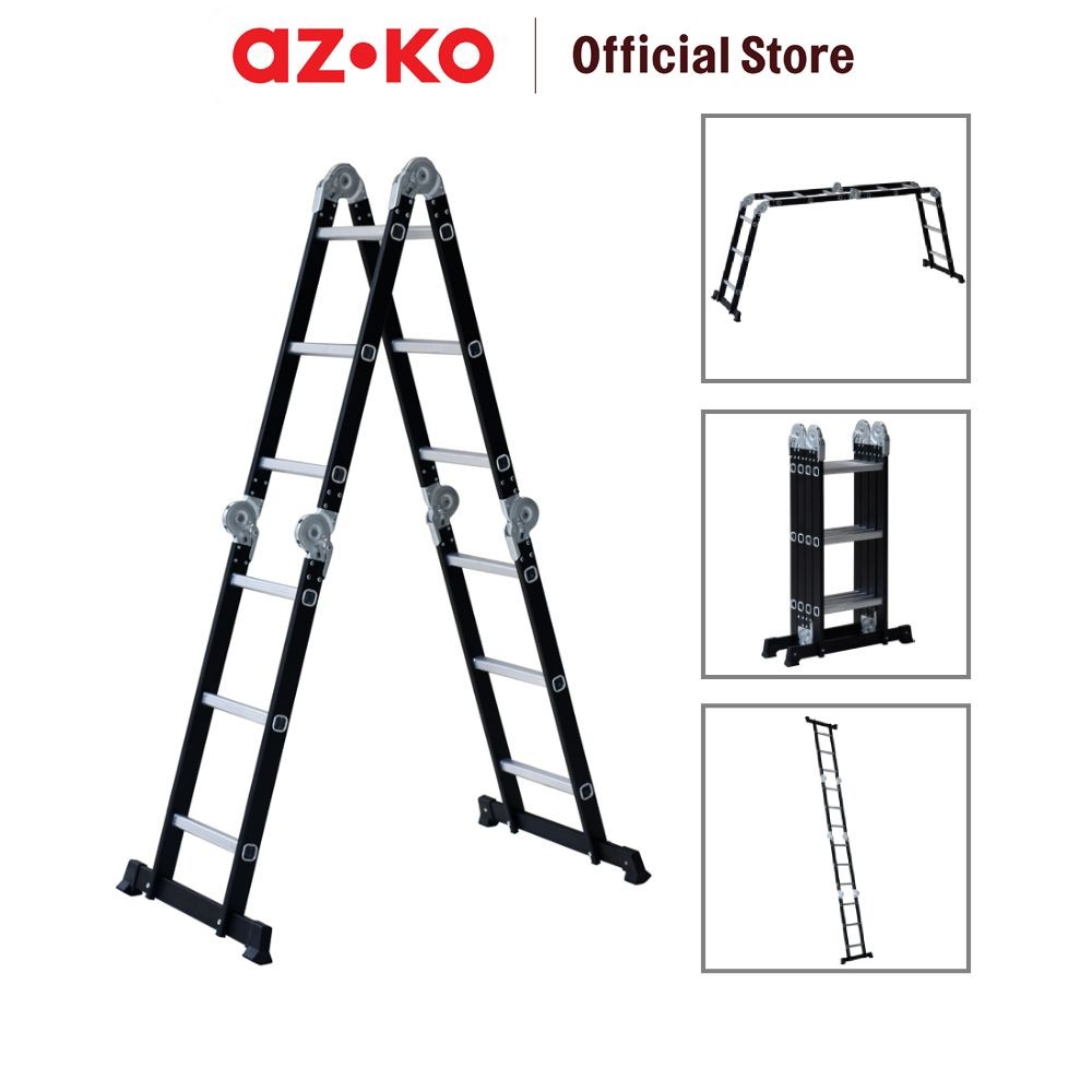 AZKO Krisbow 3 mtr Tangga Lipat Aluminium Steel 4x3 Step - Hitam Multifunction Household Ladder Pera