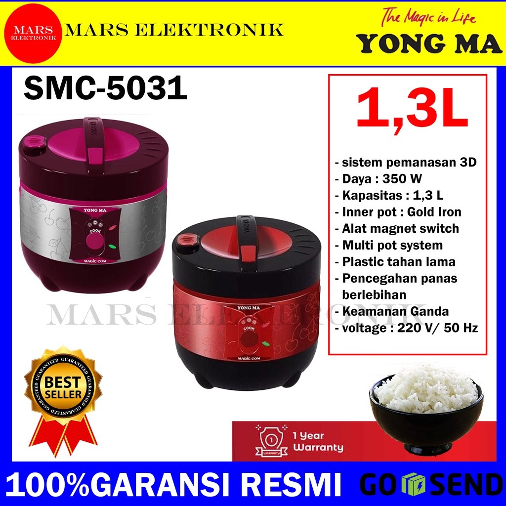 RICE COOKER YONG MA SMC-5031 - KAPASITAS 1,3 LITER - GARANSI RESMI / MAGIC COM YONGMA MINI KECIL SMC