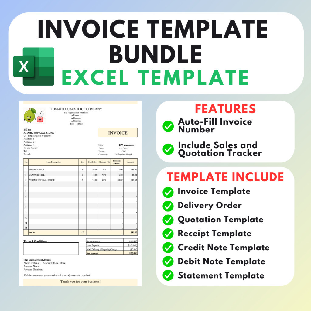 W17 [ INSTAN ] Paket Template Invoice Format Excel (Template Penawaran, Surat Jalan, Kwitansi, Lapor