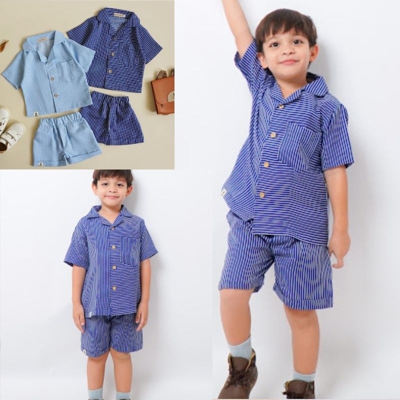 EUNOLA - Mariposa "Boy" l Setelan Baju Anak Laki-Laki I Setelan Baju Anak Garis-garis