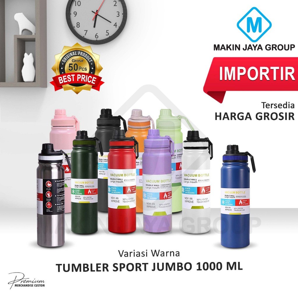 Grosir MJG Botol Minum Termos Stainless Steel TUMBLER SPORT JUMBO 1000ML - MJG8056