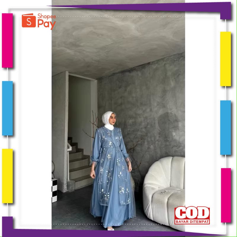 [PREMIUM ORIGINAL] Natasya dress outher tille garden dress wanita bahan roberto mix tille busui fren