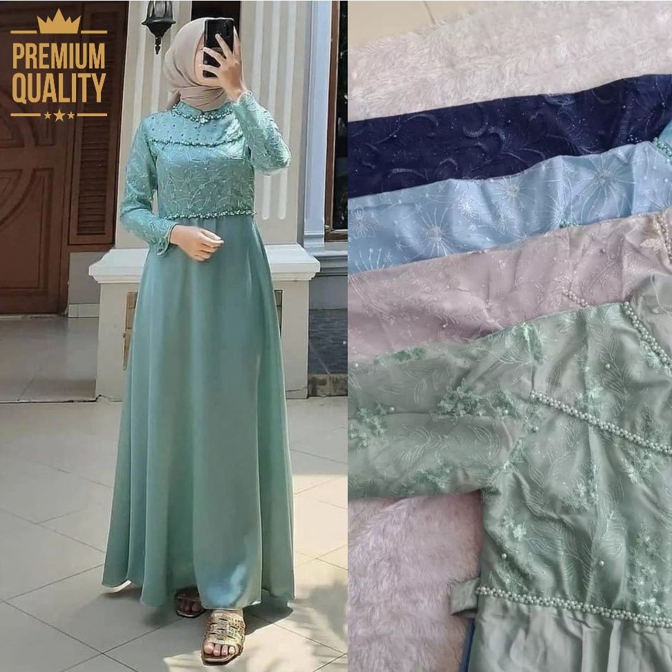 HELEN MAXY | DRESS PESTA GAUN MUSLIMAH BRUKAT JUMBO TILE MUTIARA IMPORT MAXY BROKAT MODERN GAMIS KON