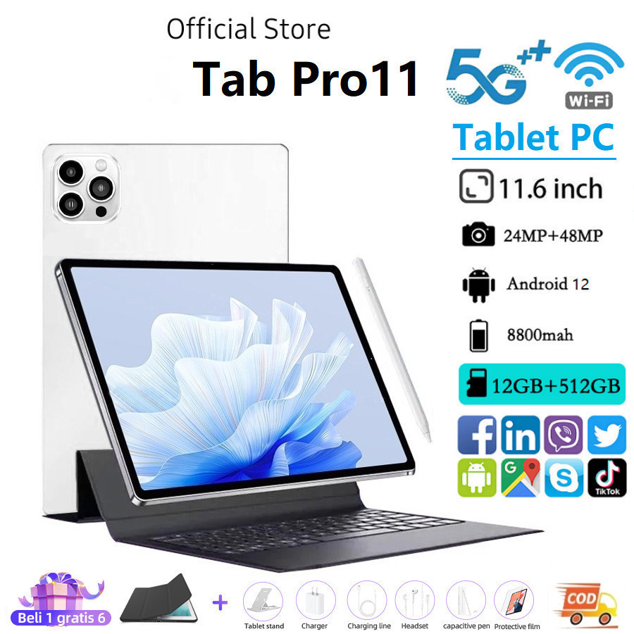【Bisa COD】Tablet PC Asli Baru Tab Pro11 Tablet Android 12 11.6 inch Layar Full Screen Layar Besar Wi