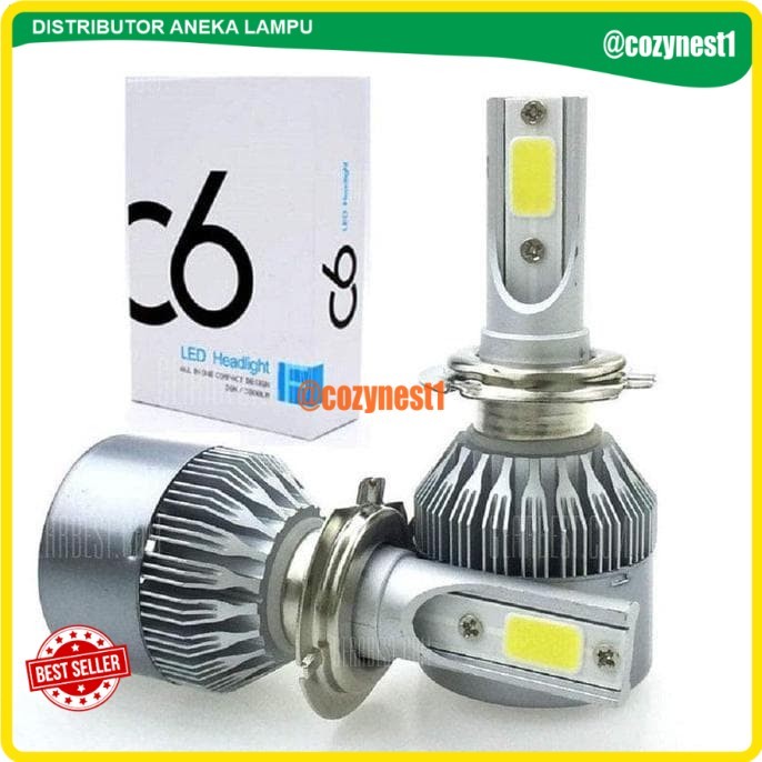 (GLT) Lampu Utama Mobil LED Headlight C6 SILVER H1 H3 H4 H7 H11 HB3 HB4 - C6 SIlver HB4