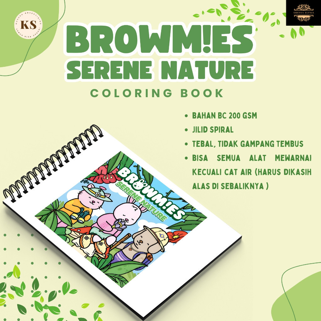 

BROWMIES SERENE NATURE Healing Cozy Coloring Book Activity For Kids & Adults Buku Mewarnai Anak Remaja Dewasa Aesthetic Kertas Tebal