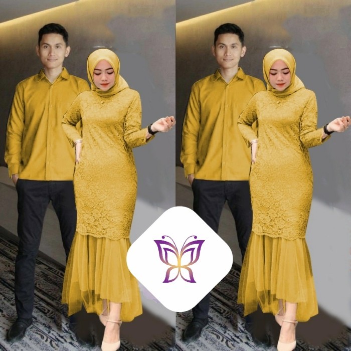 couple selyana mustard Baju pasangan brukat gamis duyung murah celm at
