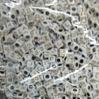 Mote Huruf Alfabet PUTIH  EMAS Abjad Manik Gelang