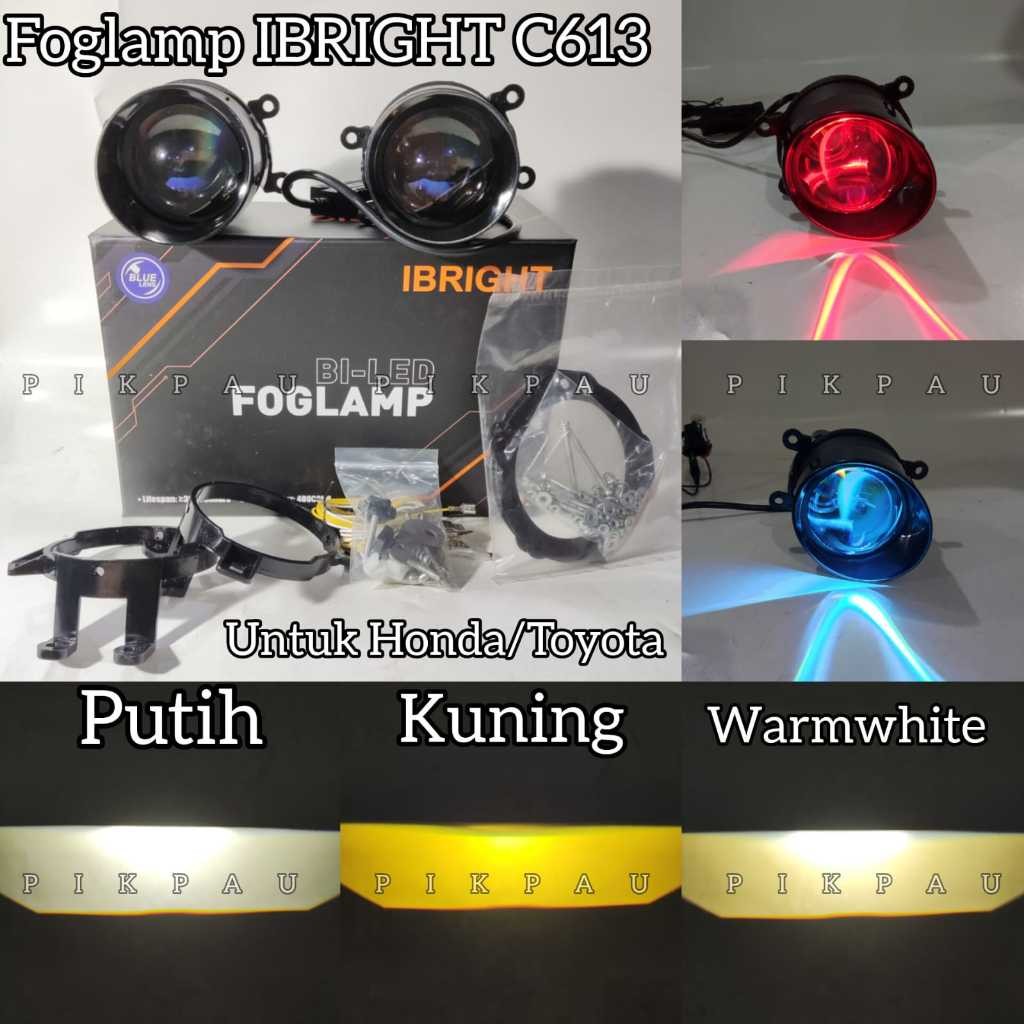 PROMO  IBRIGHT SEPASANG LAMPU FOGLAMP 3 INC C613 Blue Lens Plus Devil Eye DENGAN BRECKET UNIVERSAL F