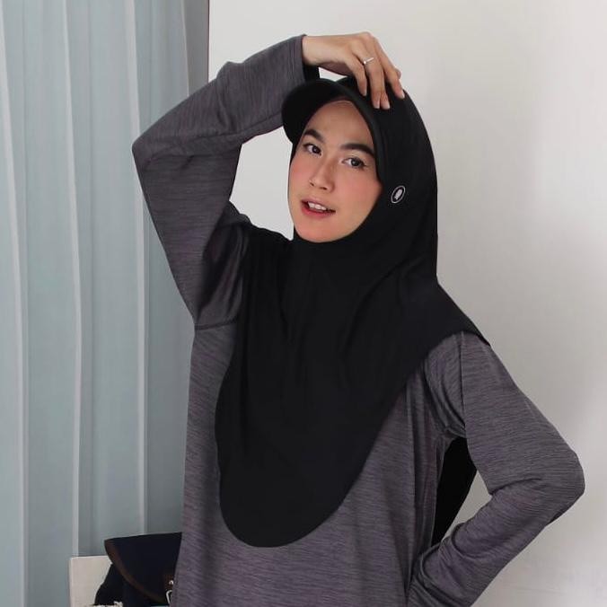 BEST QUALITYᴗ̈ AirFit - Hijab Olahraga Topi Jilbab Instant Sport Cap Senam Wanita - Black