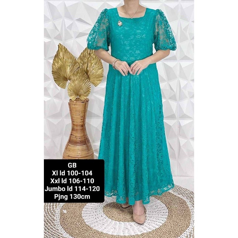 RN Dres SEMI Brokat LEHER BULAT/longres BRUKAT Cantik Import LENGAN BALON