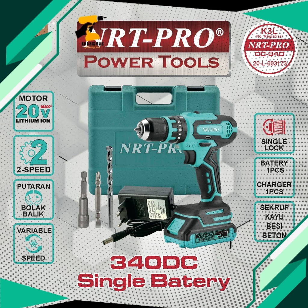 BOR BATTERY / BOR CORDLESS / BOR IMPACT DRILL 10MM DC 340 SINGLE BATERY NRT-PRO