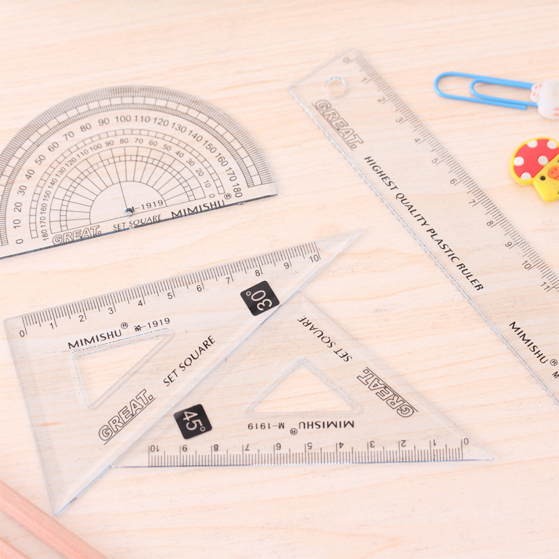 

4pcs/set Plastic Rulers for Student Kid Children Drafting School Supplies Triangular Straight Ruler Circular Protractor