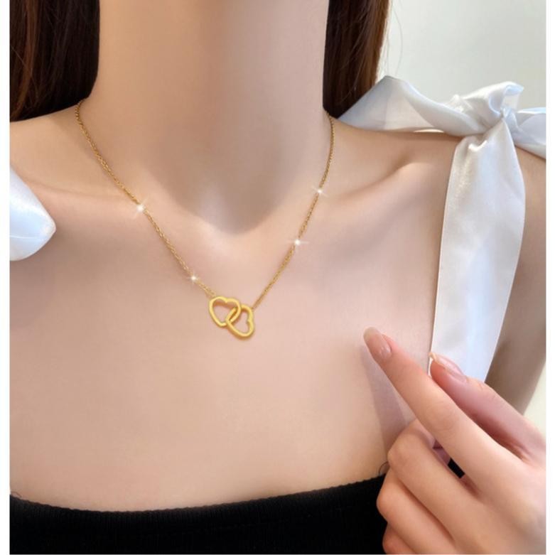 Kalung Titanium Rose Gold Wanita Terbaru Liontin Love Gandeng