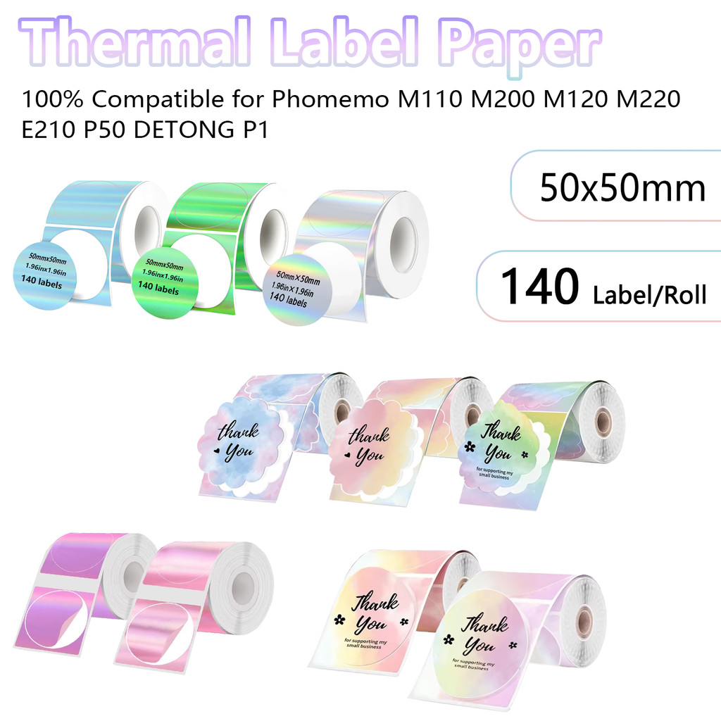 

M110/M200 Thermal Self-Adhesive Label Roll 50x50mm Color Laser Thermal Paper Compatible for Phomemo M110 M200 M120 M220 E210 P50