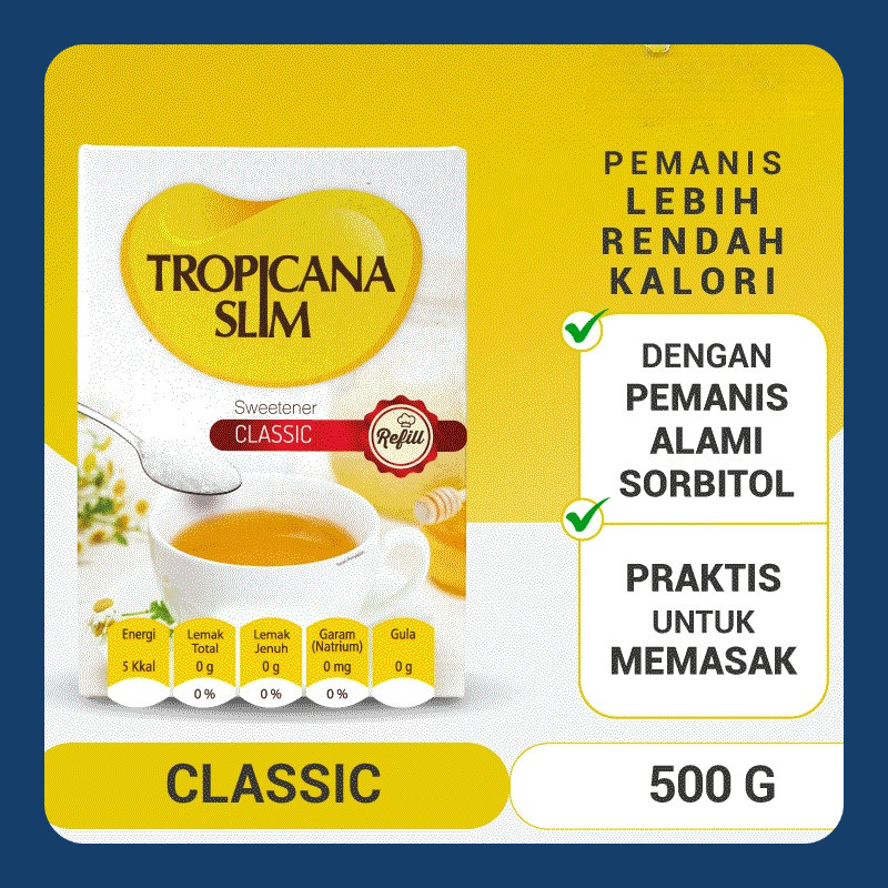 

Tropicana Slim Sweetener Classic Refill 500gr - Pemanis untuk Bantu Batasi Gula