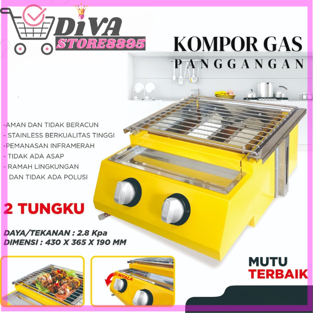 Kompor Sosis Sate Bakar 2 Tungku/BBQ GRILL alat pemanggang daging stainles 8102