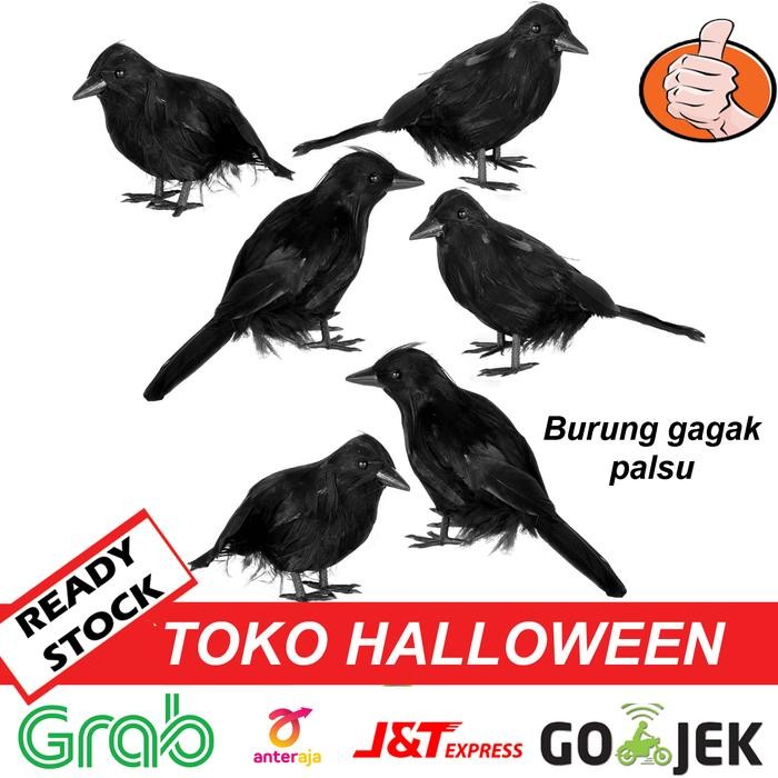 burung gagak hitam palsu dekorasi hiasan halloween crow bird