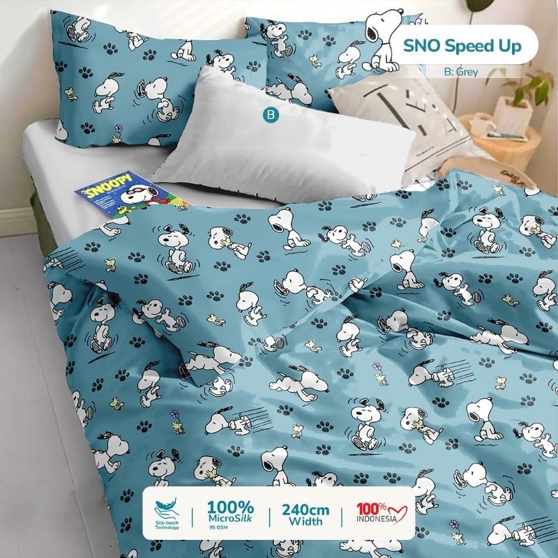 Sprei anti geser anak karakter snoopy speed up Ukuran lengkap tinggi 20cm sampai 40cm sprei set mura