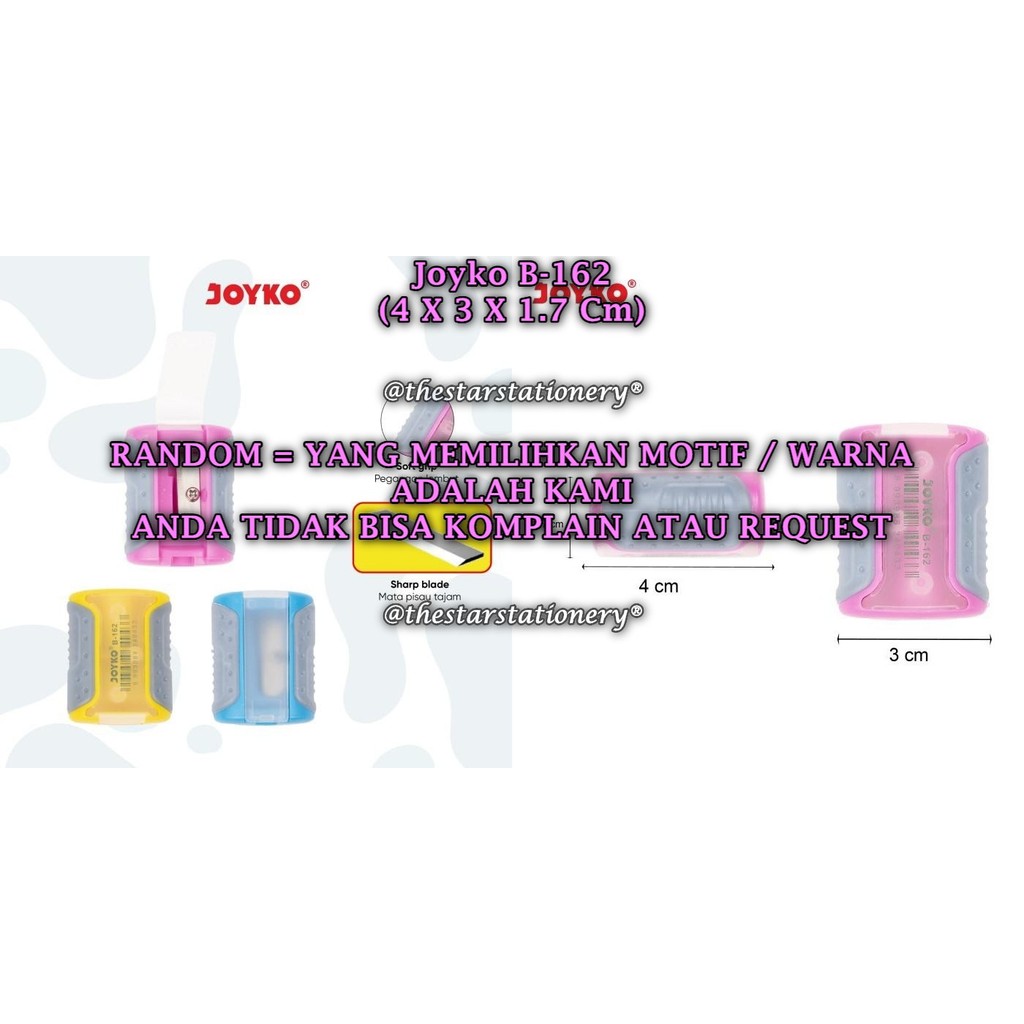 

(1 Biji) GROSIR Rautan Tabung JOYKO B-162 / Rautan Serutan Sharpener Joyko B-162 RANDOM (1 Biji)