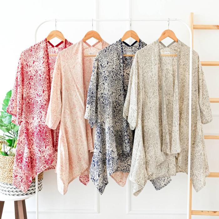 READY OUTER BATIK WANITA MODERN BERLENGAN LUARAN WANITA BATIK PREMIUM KATUN - Biru Muda MG