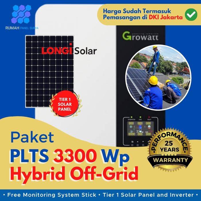 Paket PLTS Atap 3300 Wp; Off Grid-Hybrid system; Inverter 3500 Watt