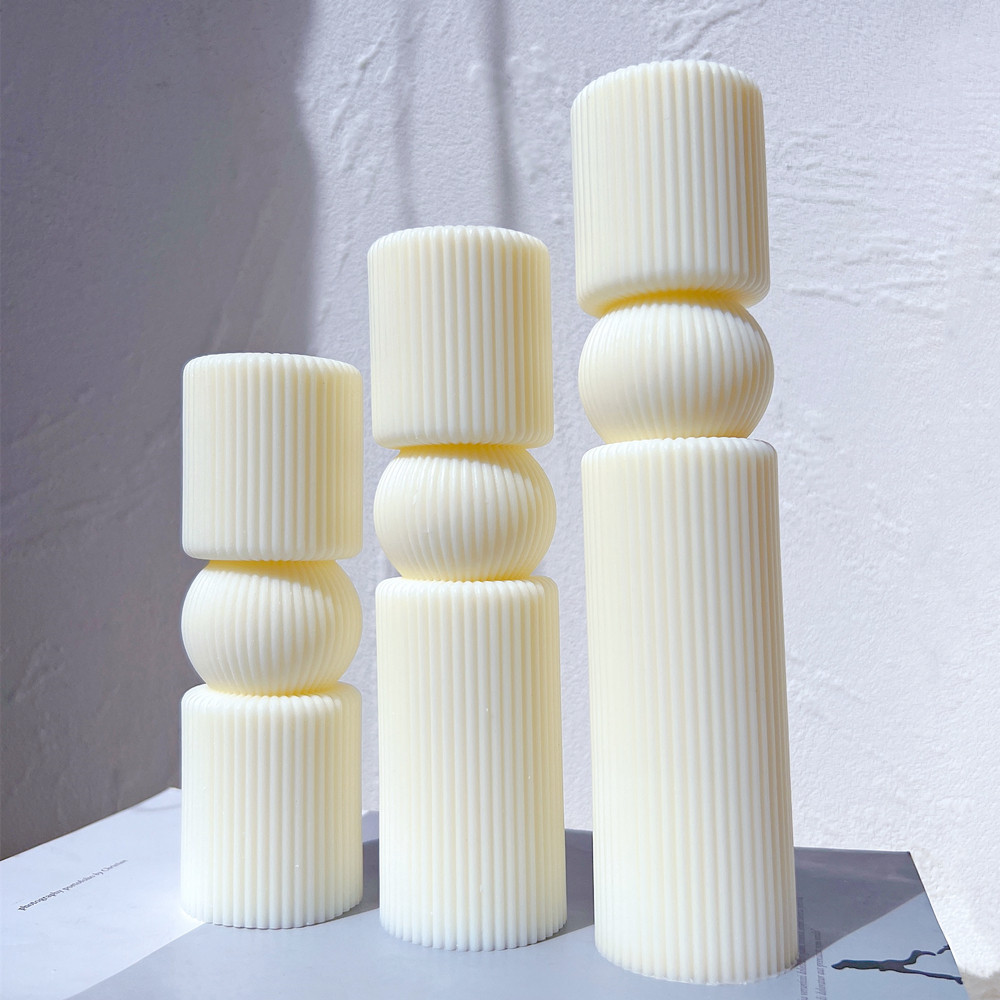 

6 Designs Column Ribbed Pillar Candle Mold CylinderTemplate Silicone Molds Geometric Home Decor Striped Soy Wax Mold