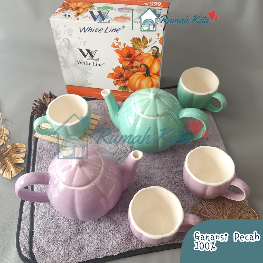 WHITELINE Tea Set Kanset PUMPKIN Cangkir Keramik + TEKO Set Lucu Unik Hadiah Gift Box
