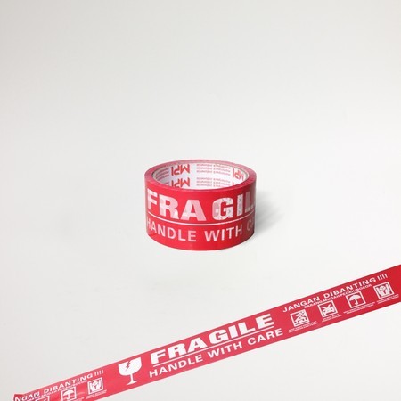 

1 LUSIN [ 12 PCS ] - Lakban Fragile Merah 48 mm x 50 yard - Handle With Care Jangan Di Banting - MPI