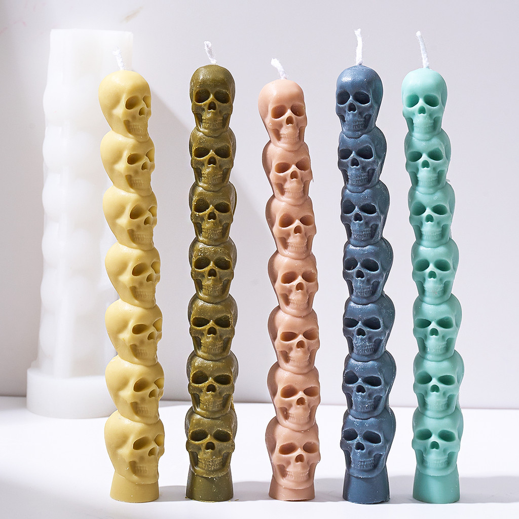 

3D Seven Skull Silicone Candle Mold Creative Horror Series Skeleton Soap Resin Plaster Mold DIY Halloween Crafts Gift Ornaments