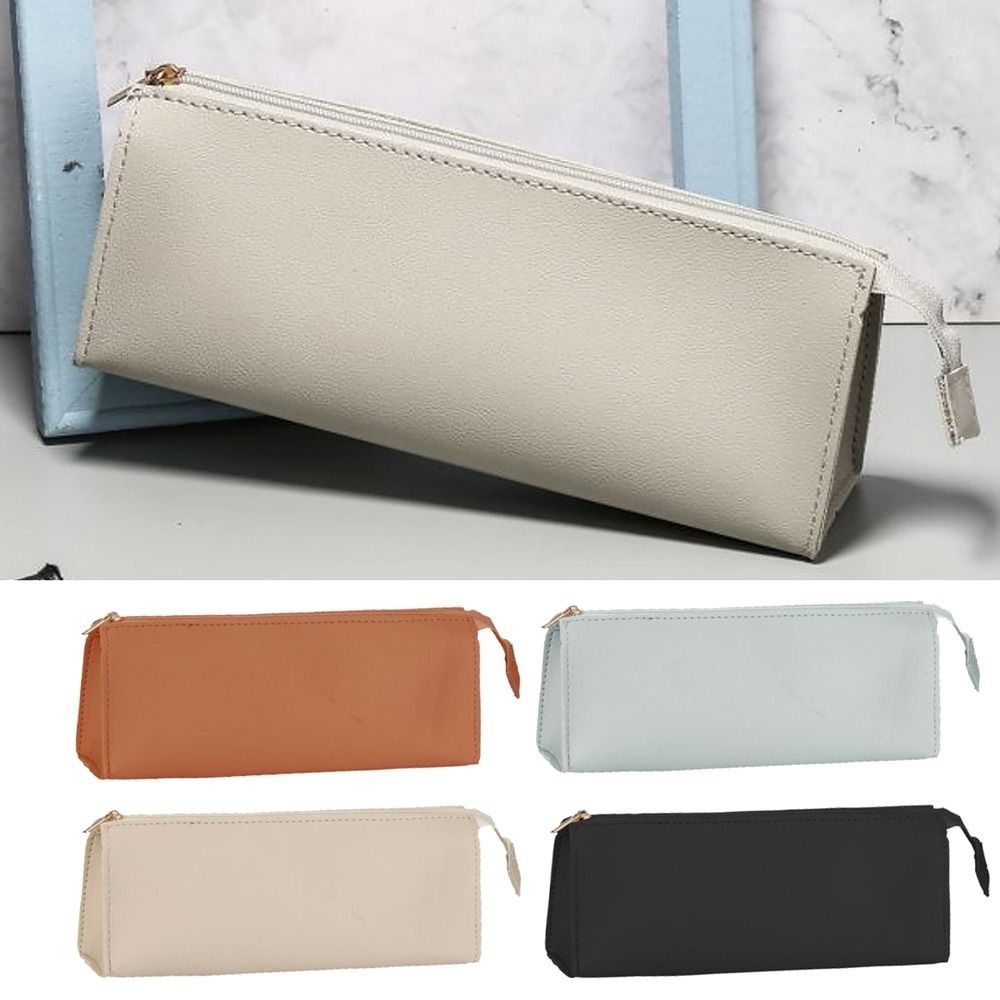 

New PU Leather Leather Pencil Bag Stationery Holder Handmade Pen Storage Bag With Zipper High Capacity Pencil Pouch School