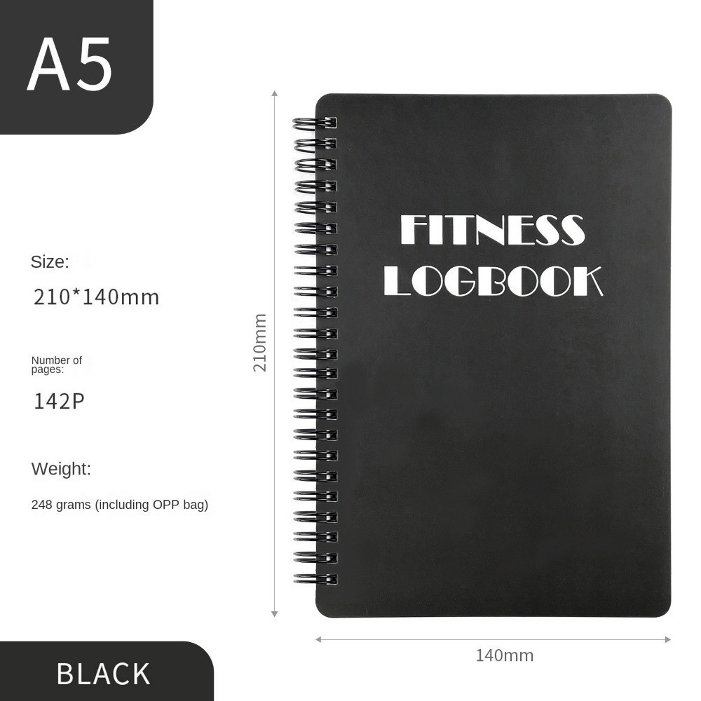 

English Interior Fitness Logbook Hard Cover 142P A5 Planner Log Notebook Well-designed Portable Fitness Plan Book Daily Clock