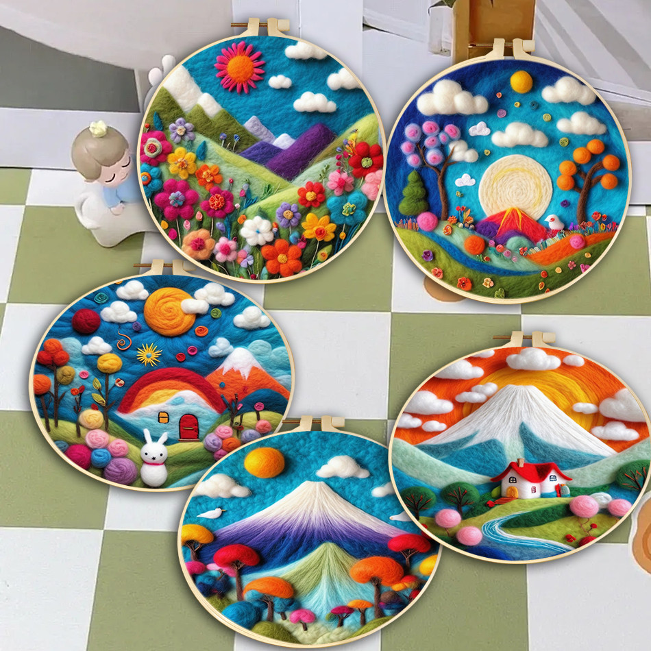 

GATYZTORY 20X20CM Beautiful Scenery Wool Needle Felting Painting Kit With Frame Tree Diy Crafts Felt Painting Home Decoration