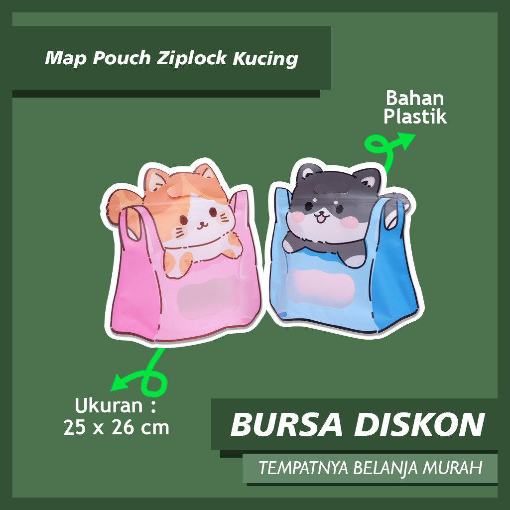 

Map Pouch Ziplock Kucing 25 x 26 Plastik Transparan Karakter Lucu Unik Cat Bisa COD
