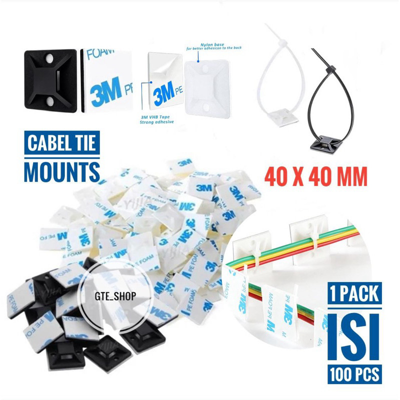Cabel Tie Mount 40 x 40 Cabel Tie Mount Klem kabel Tempel Dinding 3M Klip Kabel Self Adhesive Cabel 
