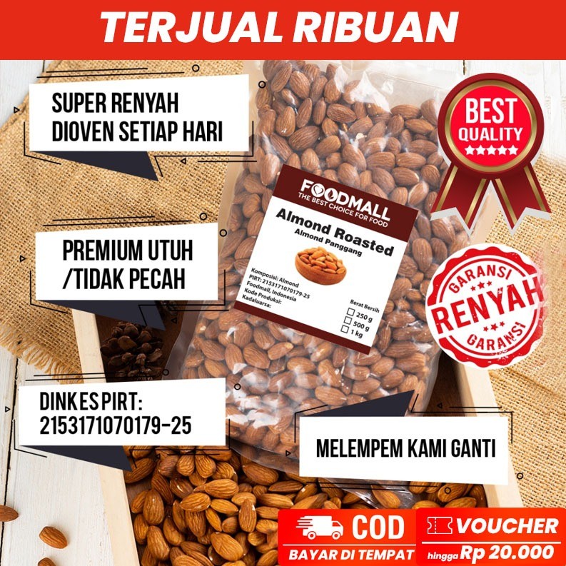 

Almond Roasted 1 kg GRADE A PREMIUM / Almond Panggang