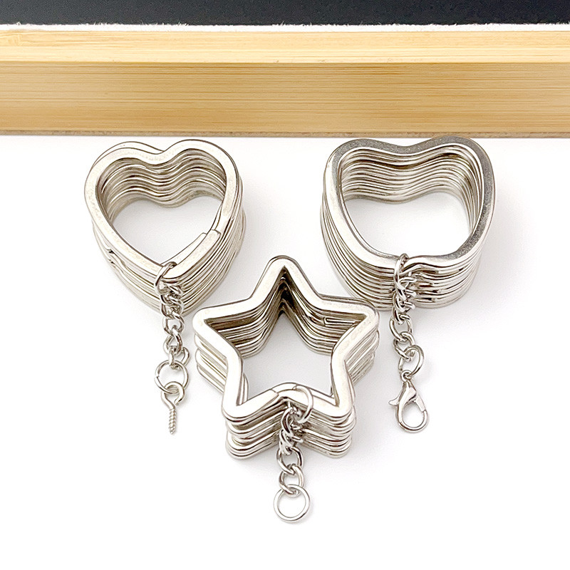 

6Pcs/Lot Heart Star Shape Key Ring Chain Round Flat Wire Open Ring Metal Key Ring DIY Car Key Toy Pendant Making Chain Wholesale