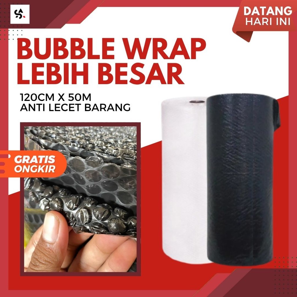 

Bubble Wrap Roll 120x50 meter bening/hitam 2kg Bubble tebal tanpa core lentur kualitas baik premium gratis ongkir
