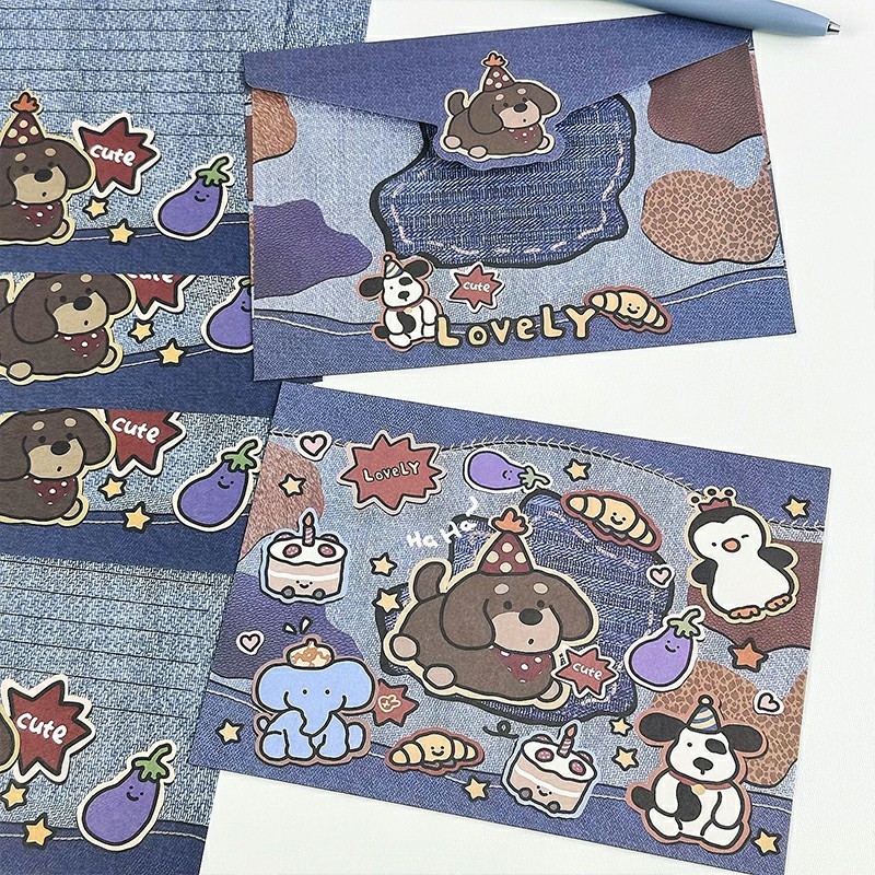 

COD Set Surat Amplop Boneka Denim Kartun Set Surat Hadiah Berkah Kreatif Kertas Surat Pesan Tulisan Tangan Lucu