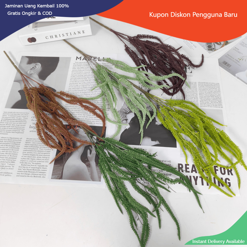 Tanaman Rumput Ekor Tupai Artificial Daun Rumput Pinus Norfolk Palsu Hias Dekorasi