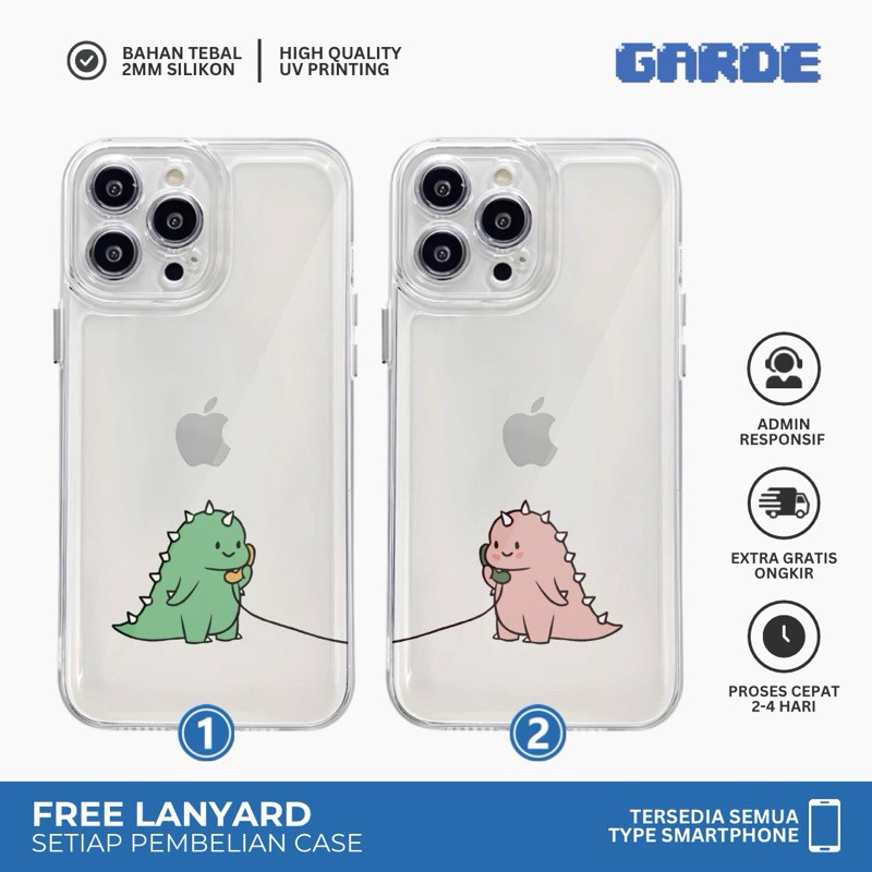 CASE PREMIUM DINO COUPLE HIGH QUALITY CASING SOFT JELLY CLEAR BENING IPHONE XR SE 11 12 13 14 PRO MA