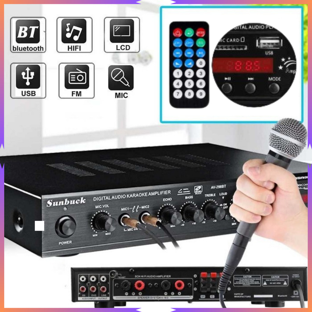 STOK READY Sunbuck Audio Bluetooth 5.0 Amplifier 5 Ch Remote 2000W / ampli bluetooth speaker aktif s